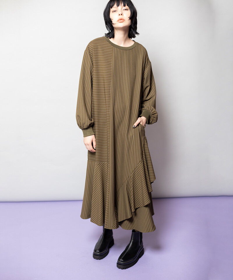  「ストライプ切替ワンピース」|ワンピース|