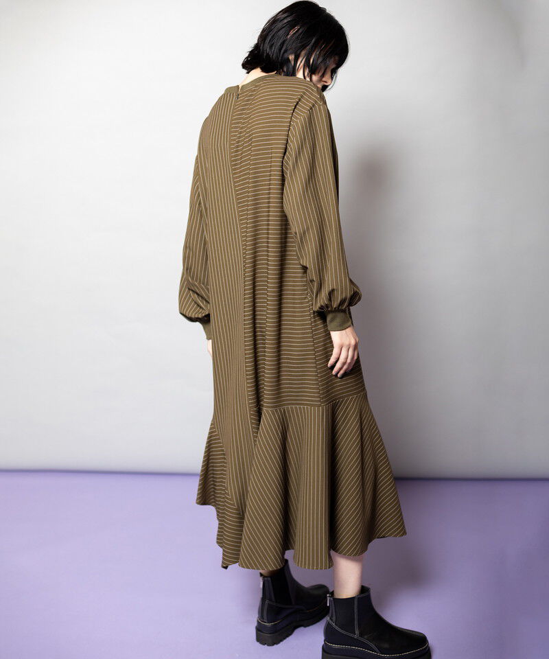  「ストライプ切替ワンピース」|ワンピース|