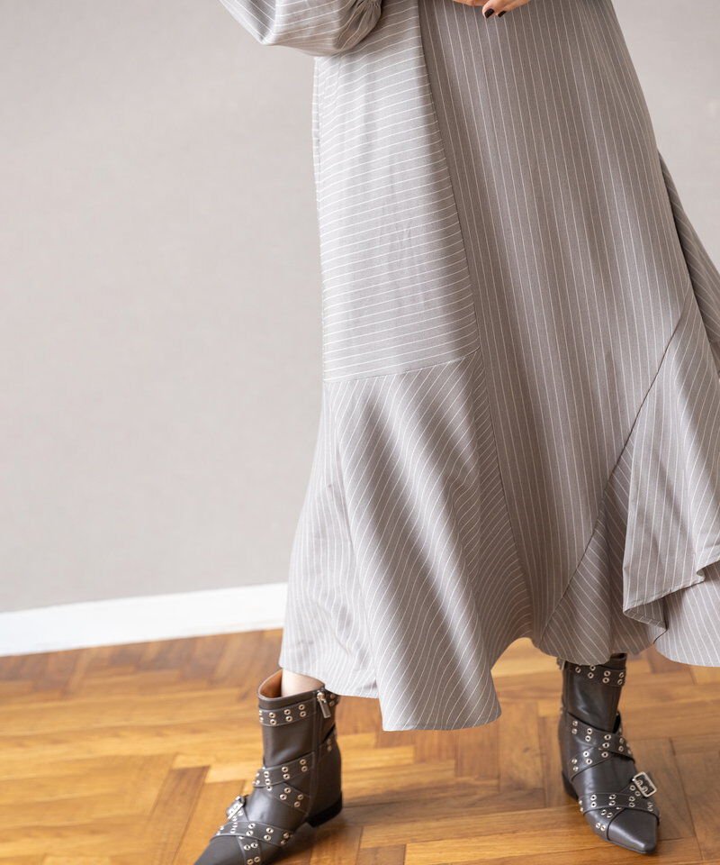  「ストライプ切替ワンピース」|ワンピース|