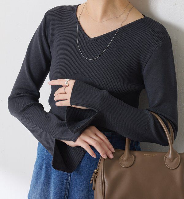  「リブ切替Vネックニット」|ニット・セーター|