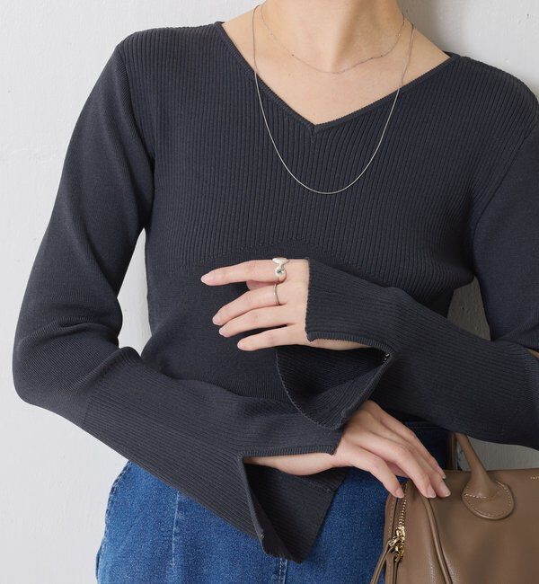  「リブ切替Vネックニット」|ニット・セーター|