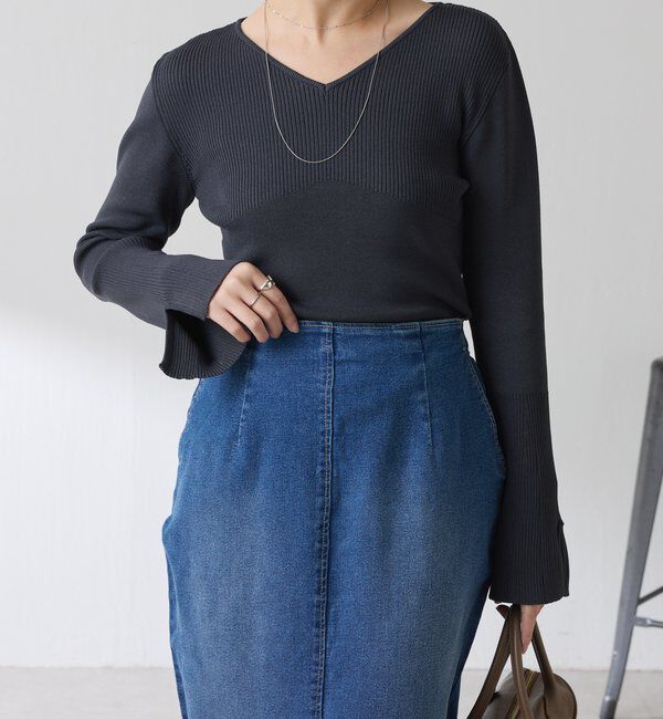  「リブ切替Vネックニット」|ニット・セーター|
