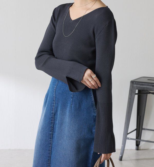  「リブ切替Vネックニット」|ニット・セーター|