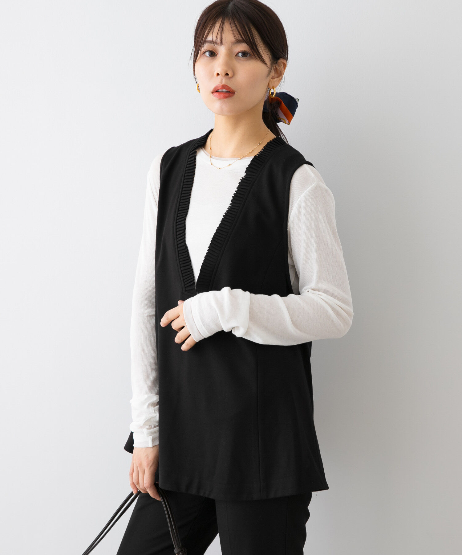 URBAN RESEARCH ROSSO「F by ROSSO　プリーツデザインジレ」|ベスト・ジレ|ブラック