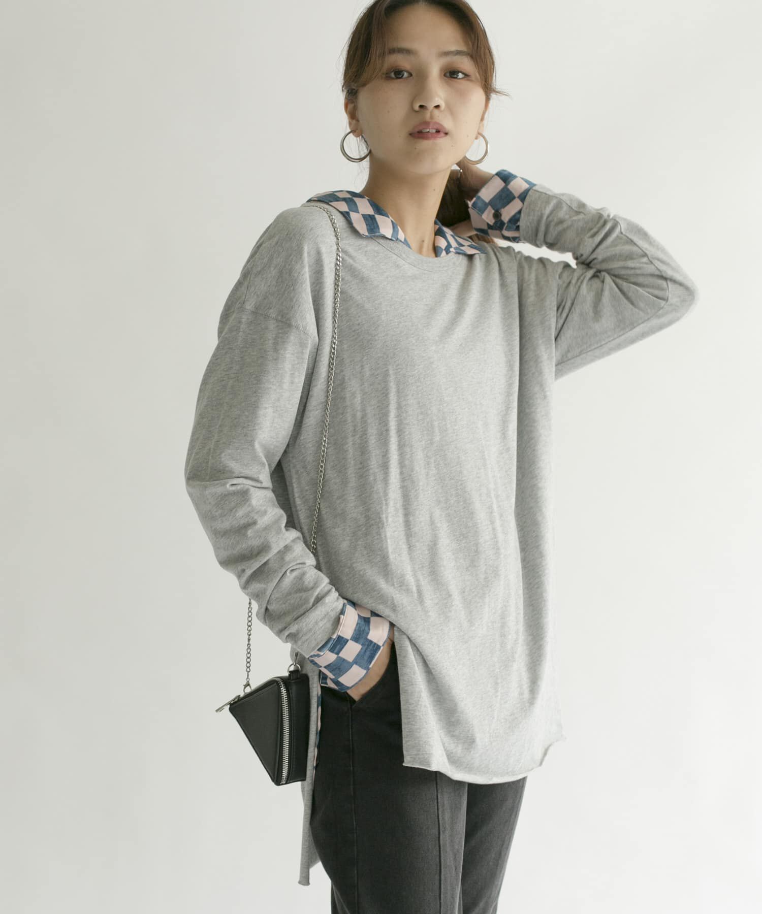  「バックヘンリーオーバーサイズTシャツ」|Tシャツ・カットソー|グレー系その他