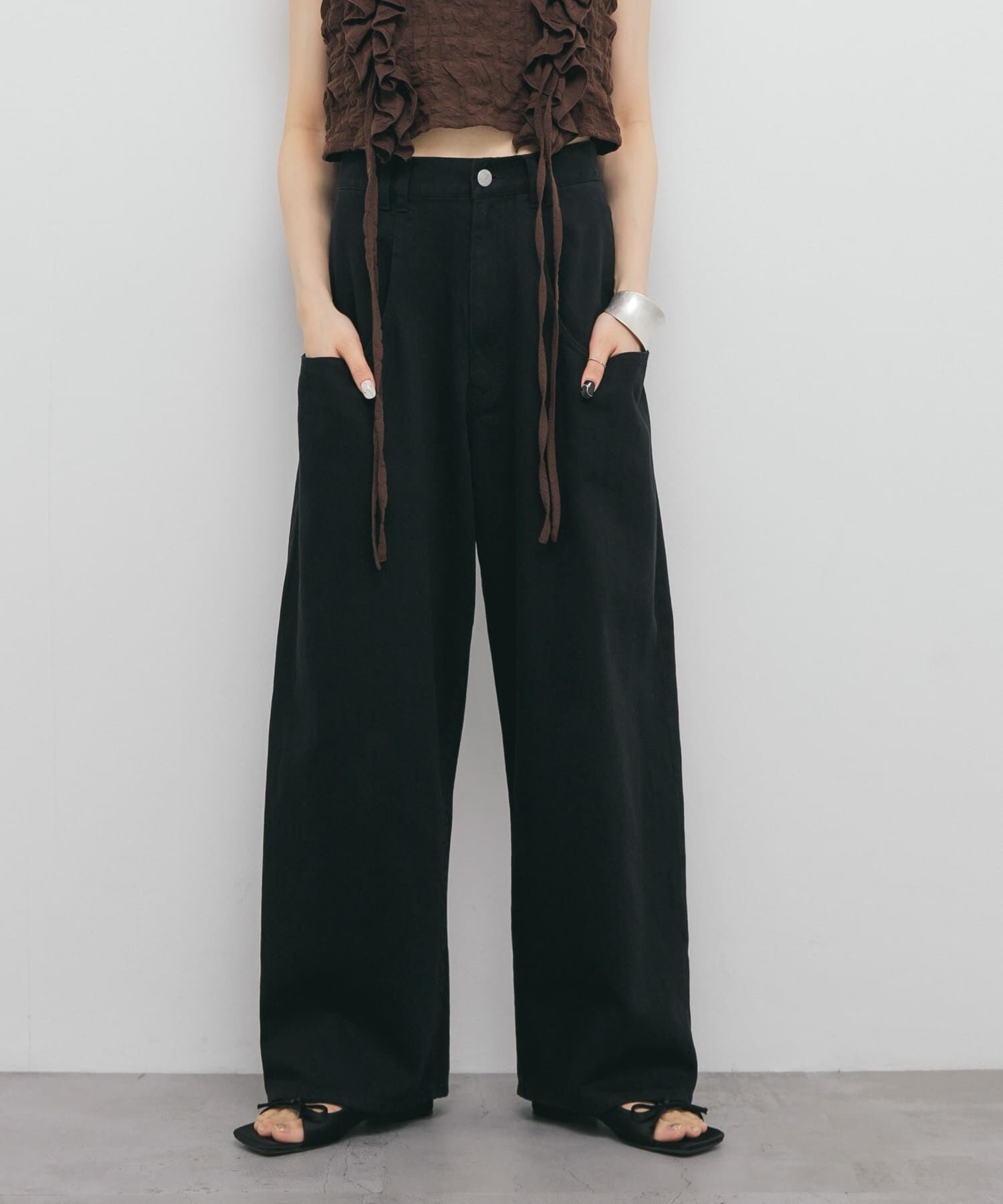  「『3サイズ展開』BIGポケットデザインツイルパンツ」|その他|ブラック