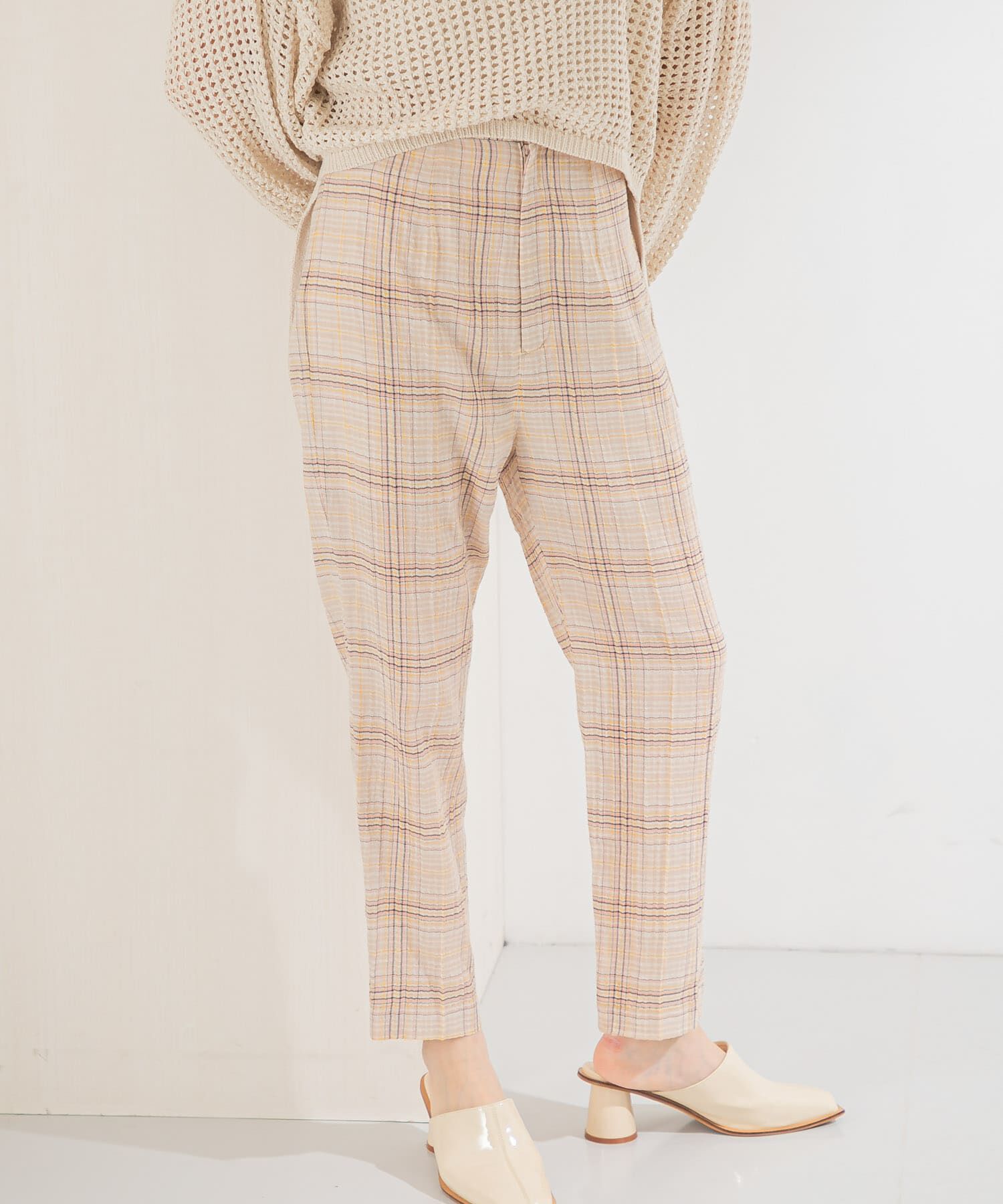  「シアーチェックパンツ」|その他|グレー系その他