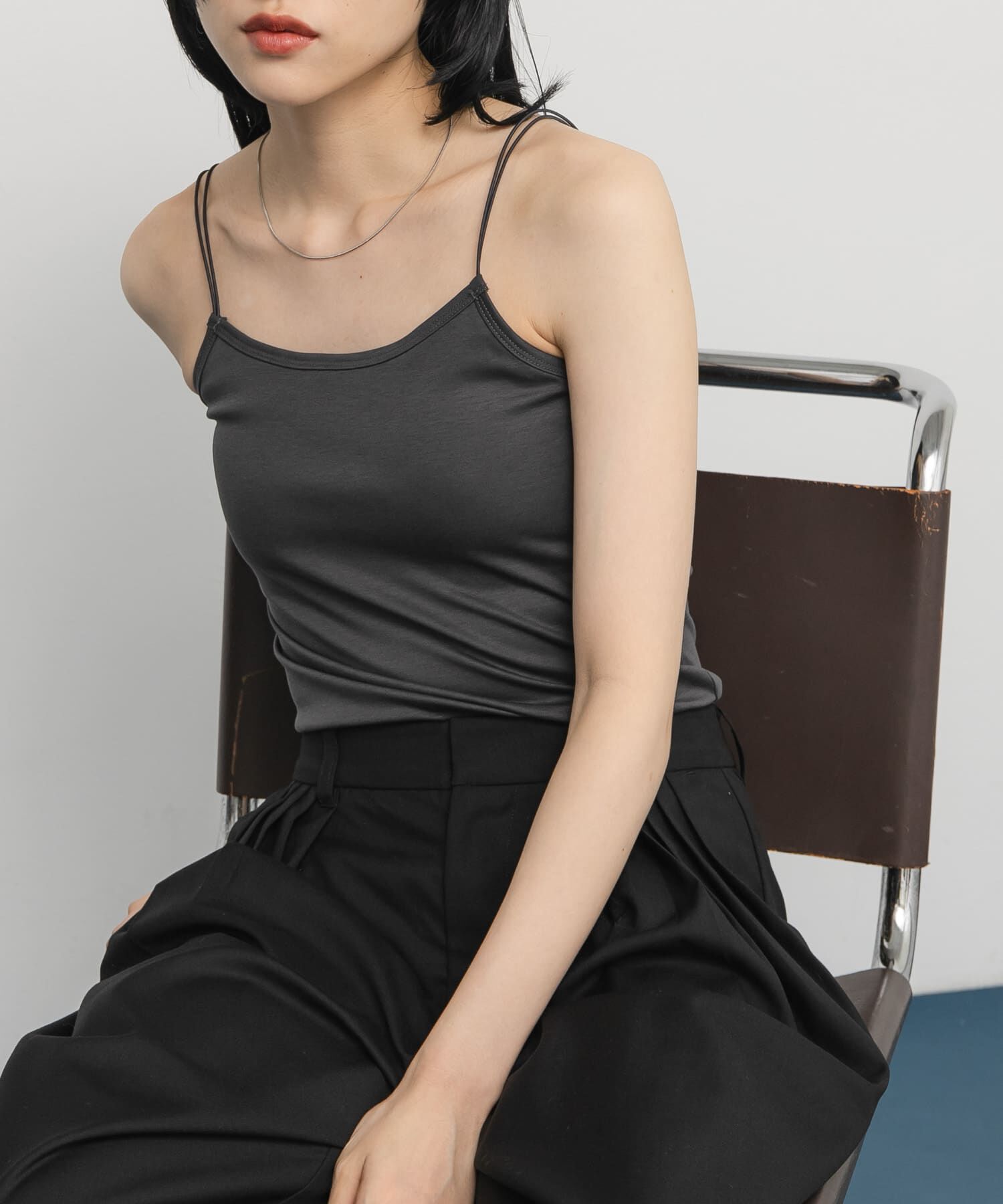  「スパゲティダブルストラップキャミソール」|キャミソール|チャコールグレー