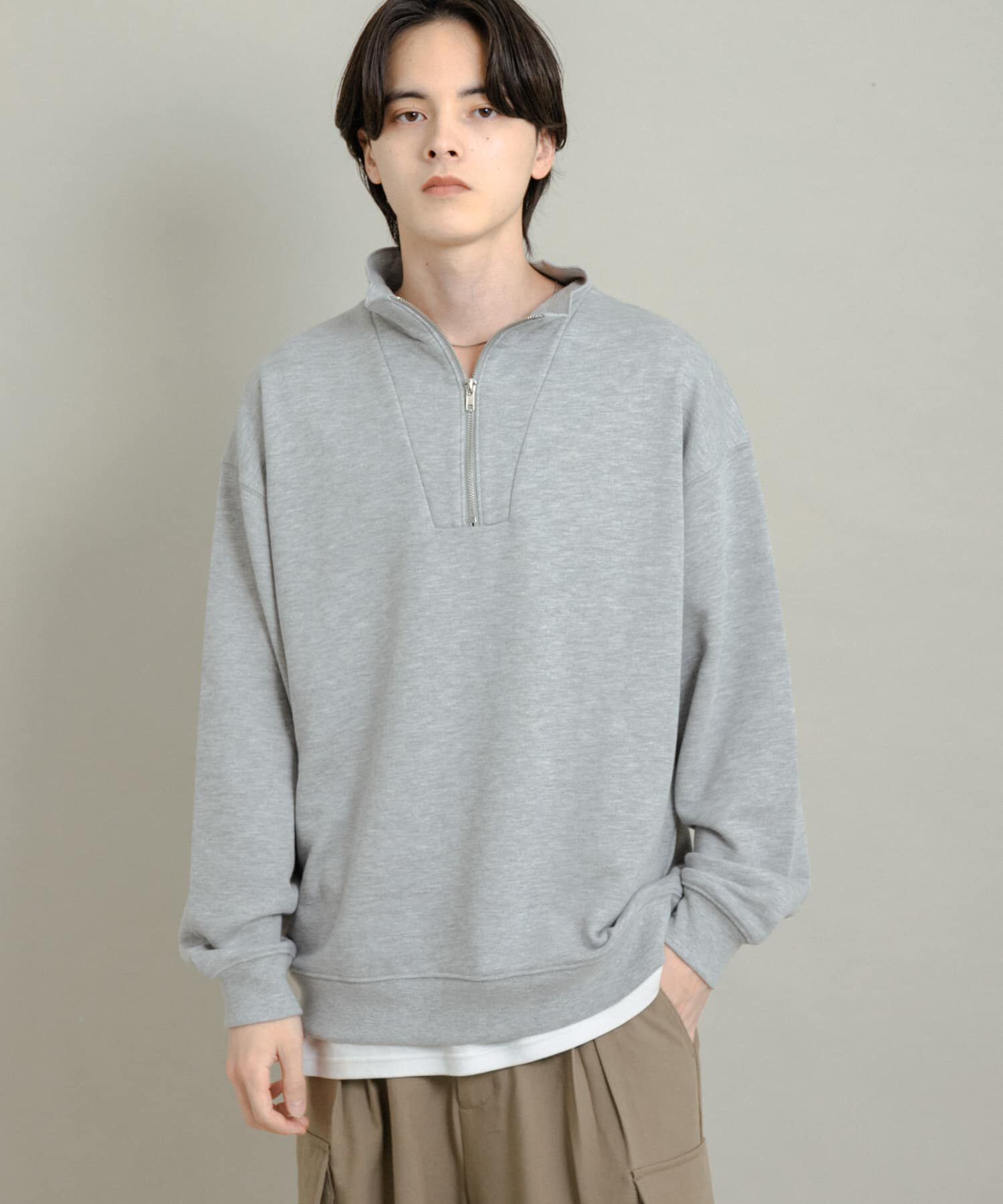 SENSE OF PLACE by URBAN RESEARCH「『一部WEB限定カラー』ハーフジップロングスリーブスウェット」|スウェット・ジャージ|グレー
