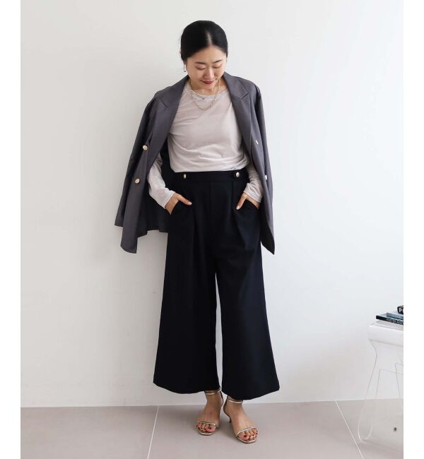 le.coeur blanc「ウールライクウエストデザインワイドクロップドパンツ」|その他|