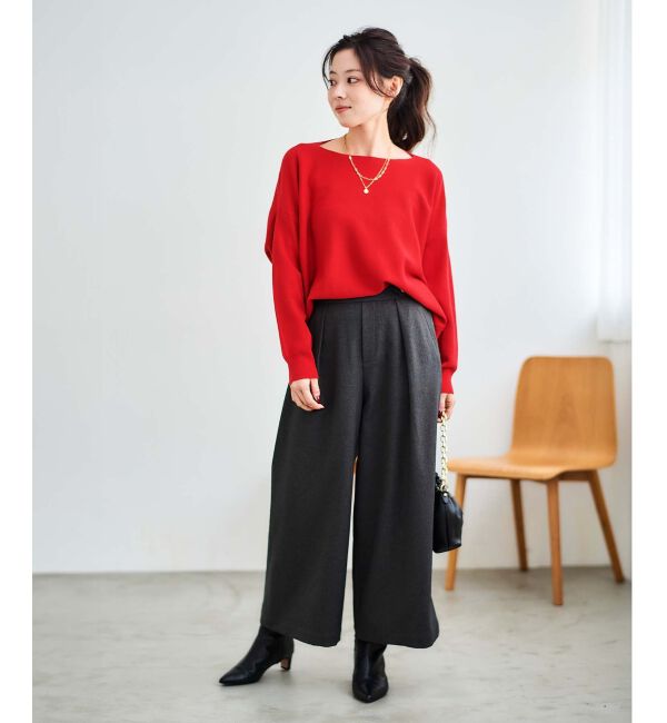 le.coeur blanc「ウールライクウエストデザインワイドクロップドパンツ」|その他|