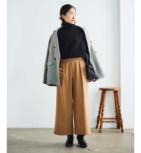 le.coeur blanc「ウールライクウエストデザインワイドクロップドパンツ」|その他|