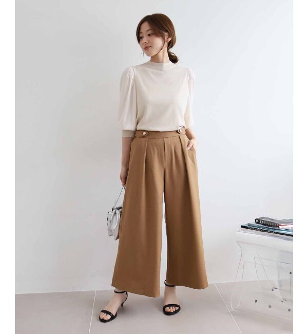 le.coeur blanc「ウールライクウエストデザインワイドクロップドパンツ」|その他|