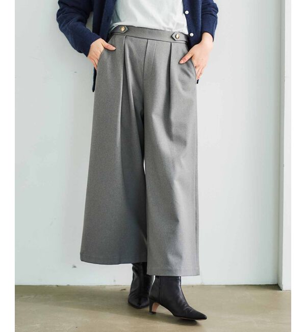 le.coeur blanc「ウールライクウエストデザインワイドクロップドパンツ」|その他|グレー