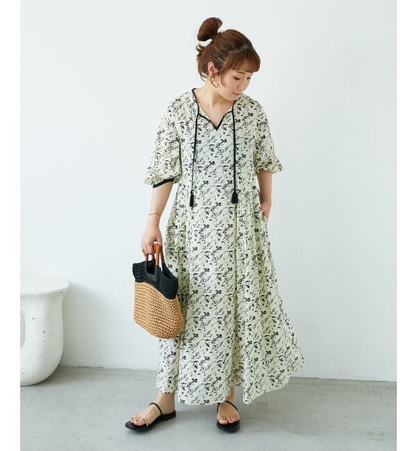  「フラワーモチーフスキッパーワンピース」|ワンピース|