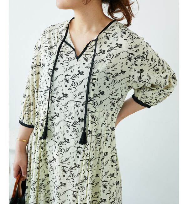  「フラワーモチーフスキッパーワンピース」|ワンピース|