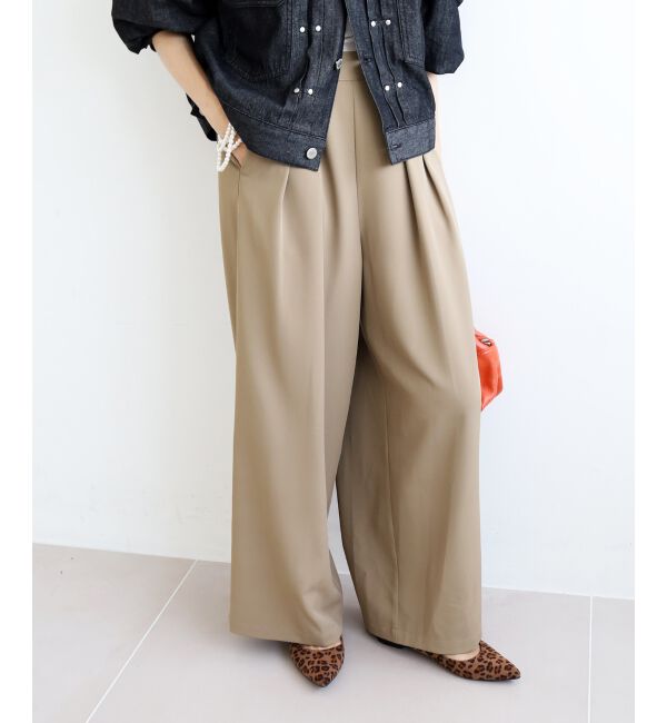  「《手洗い可能》フルダルダブルタックワイドパンツ」|その他|キャメル