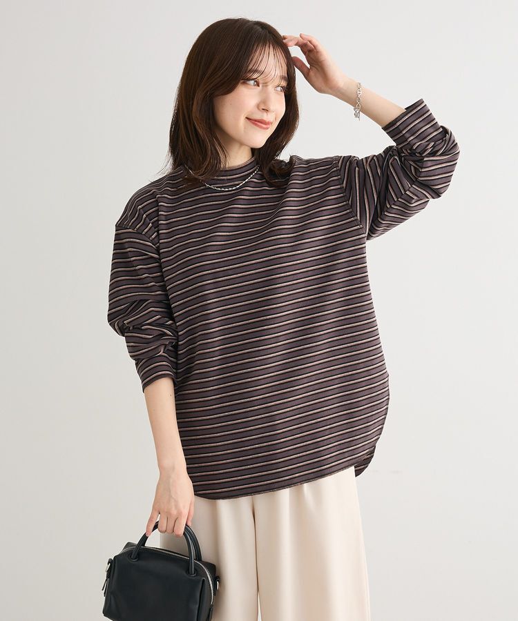 Green Parks「なめらかタッチマルチボーダープルオーバー」|Tシャツ・カットソー|Charcoal Gray