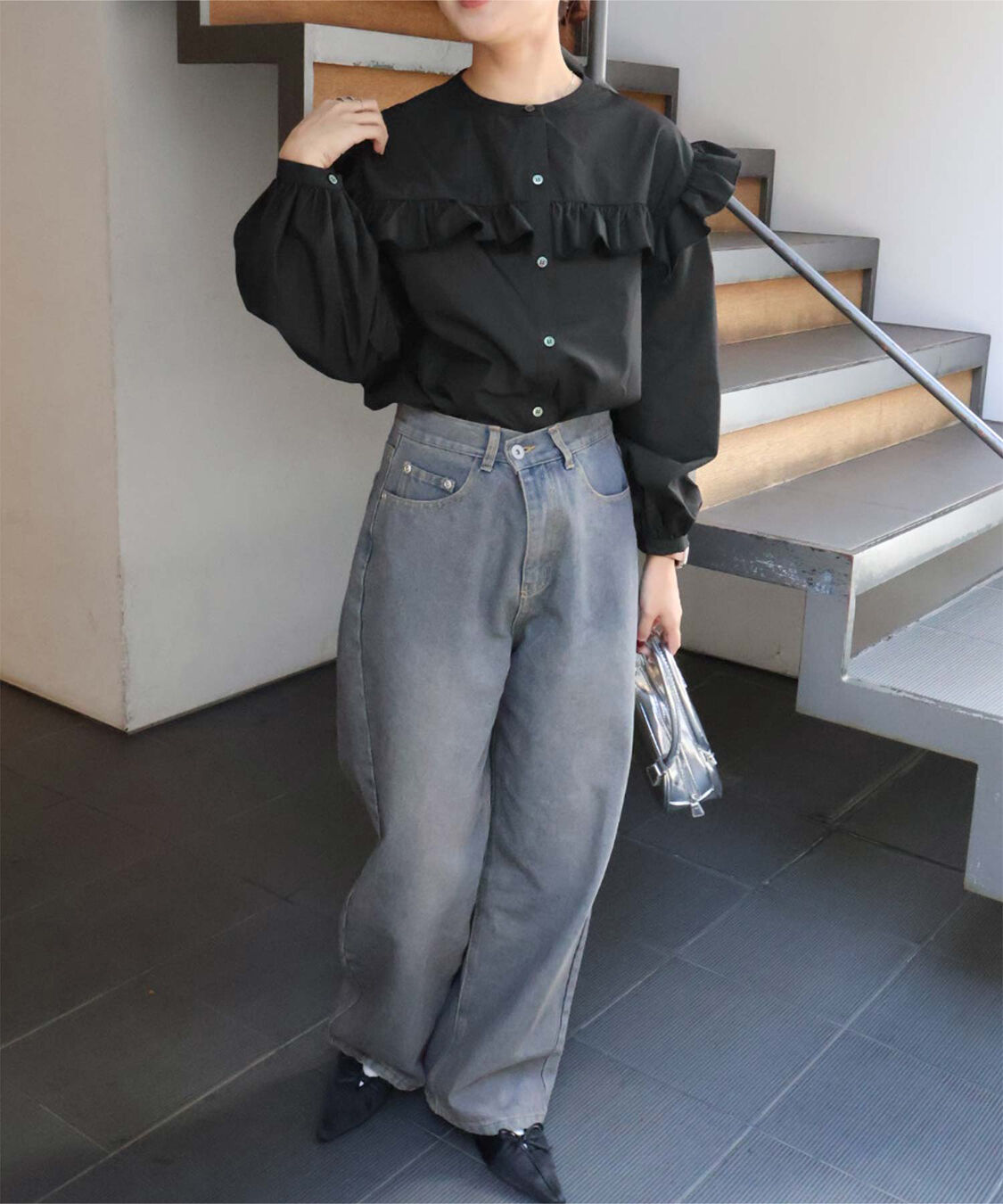 titivate「ボリュームスリーブフリルブラウス」|シャツ・ブラウス|ブラック