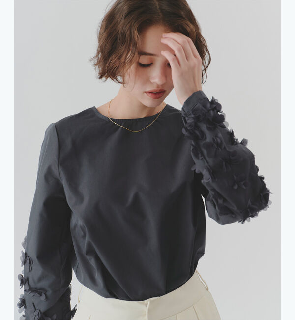 titivate「チュールフラワーブラウス」|シャツ・ブラウス|ネイビー