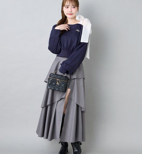  「肩リボン刺繍入りラメトップス」|プルオーバー|