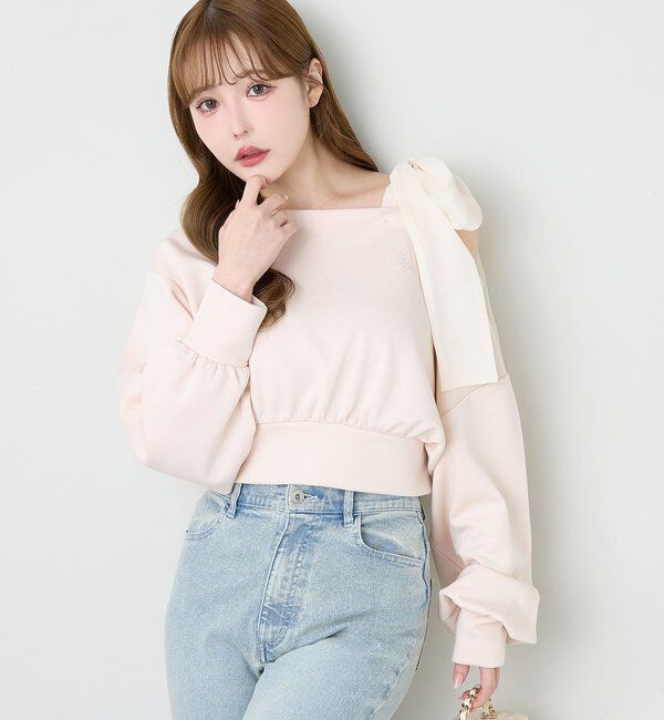  「肩リボン刺繍入りラメトップス」|プルオーバー|