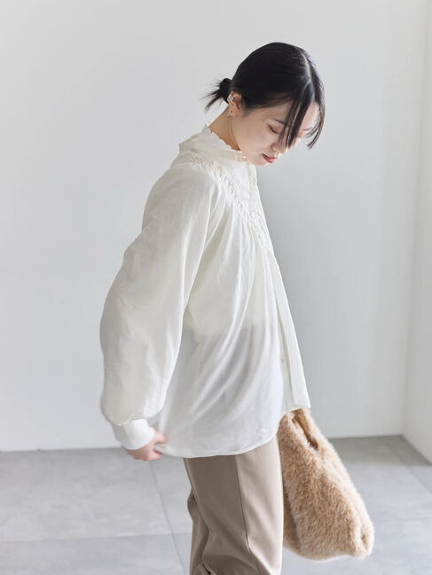 Samansa Mos2 blue「切替タックブラウス」|シャツ・ブラウス|