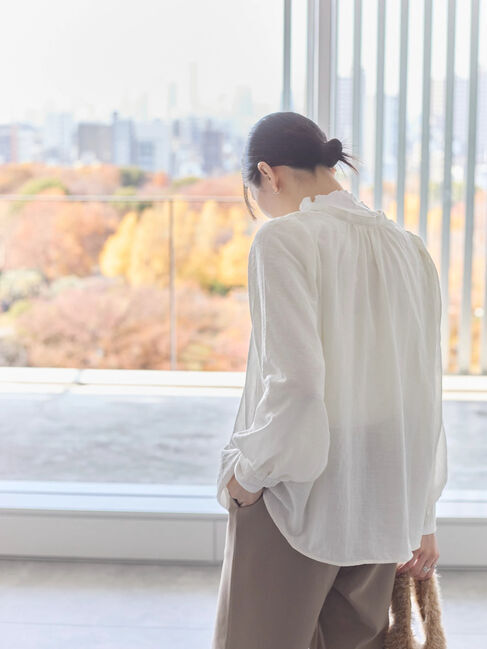 Samansa Mos2 blue「切替タックブラウス」|シャツ・ブラウス|