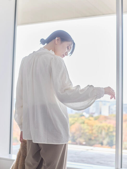 Samansa Mos2 blue「切替タックブラウス」|シャツ・ブラウス|