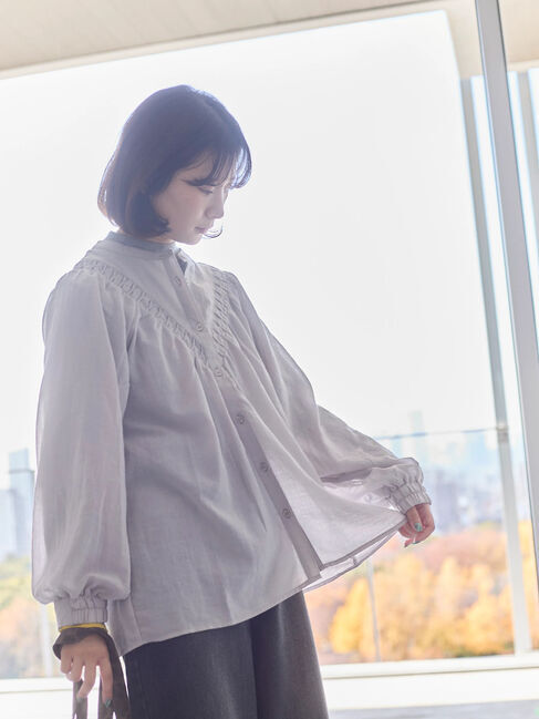 Samansa Mos2 blue「切替タックブラウス」|シャツ・ブラウス|