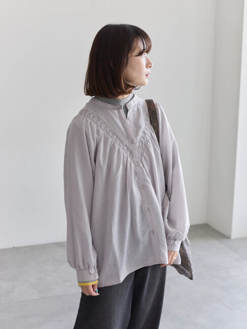 Samansa Mos2 blue「切替タックブラウス」|シャツ・ブラウス|