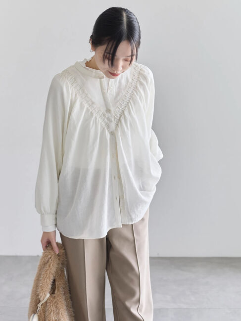 Samansa Mos2 blue「切替タックブラウス」|シャツ・ブラウス|