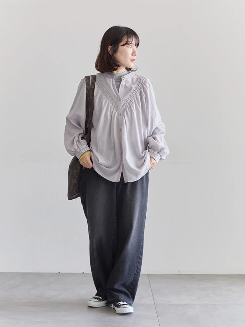 Samansa Mos2 blue「切替タックブラウス」|シャツ・ブラウス|
