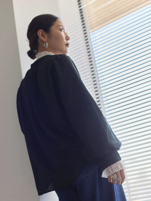 Samansa Mos2 blue「切替タックブラウス」|シャツ・ブラウス|