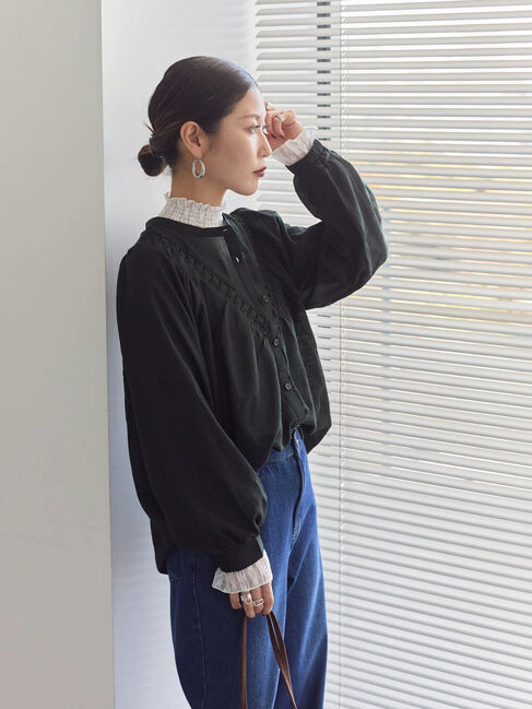 Samansa Mos2 blue「切替タックブラウス」|シャツ・ブラウス|