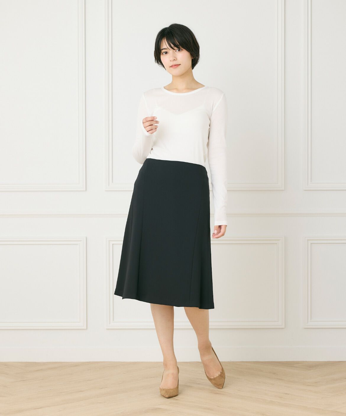 INED「《大きいサイズ》 パネルフレアスカート」|フレア|