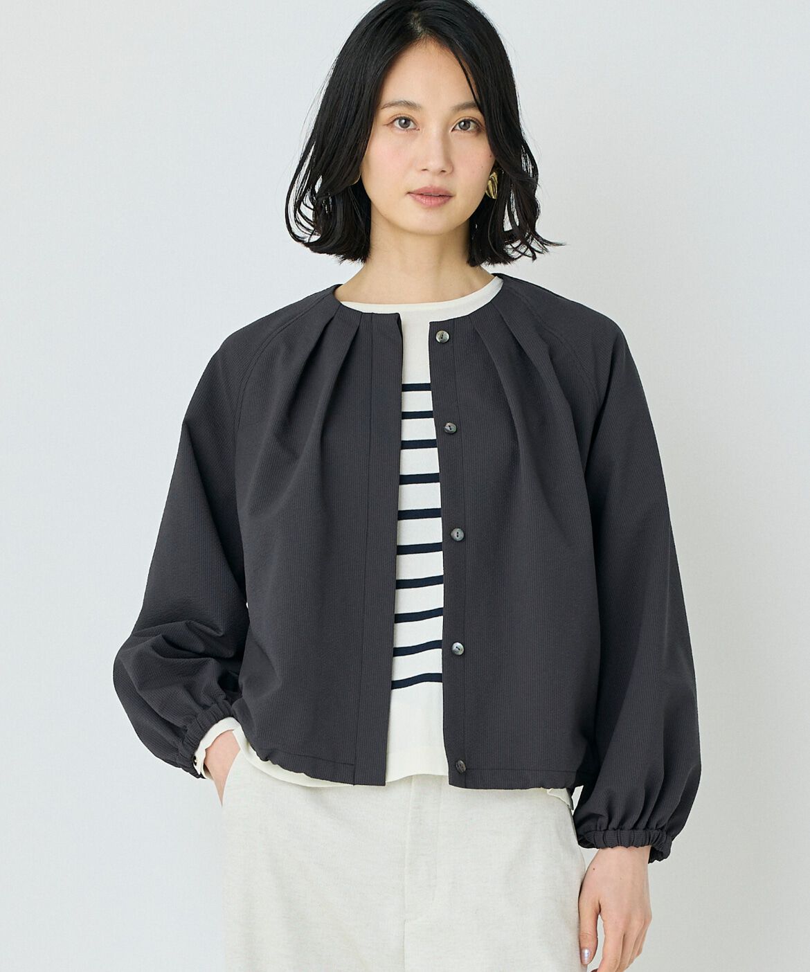 7-IDconcept.「サッカーストレッチブルゾン」|ノーカラージャケット|チャコールグ 3