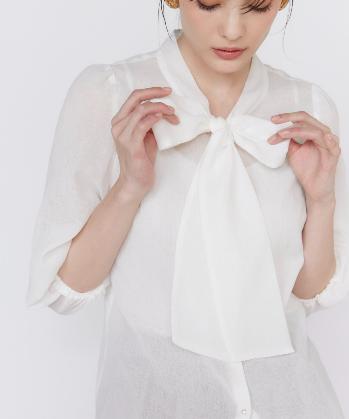 Maglie le cassetto「《大きいサイズ》シアーボウタイブラウス」|シャツ・ブラウス|