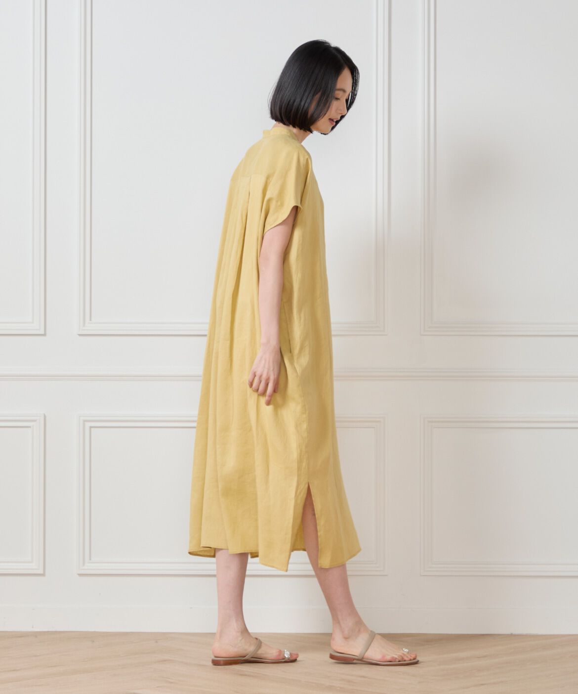7-IDconcept.「《大きいサイズ》リネンフレンチスリーブシャツワンピース」|ワンピース|