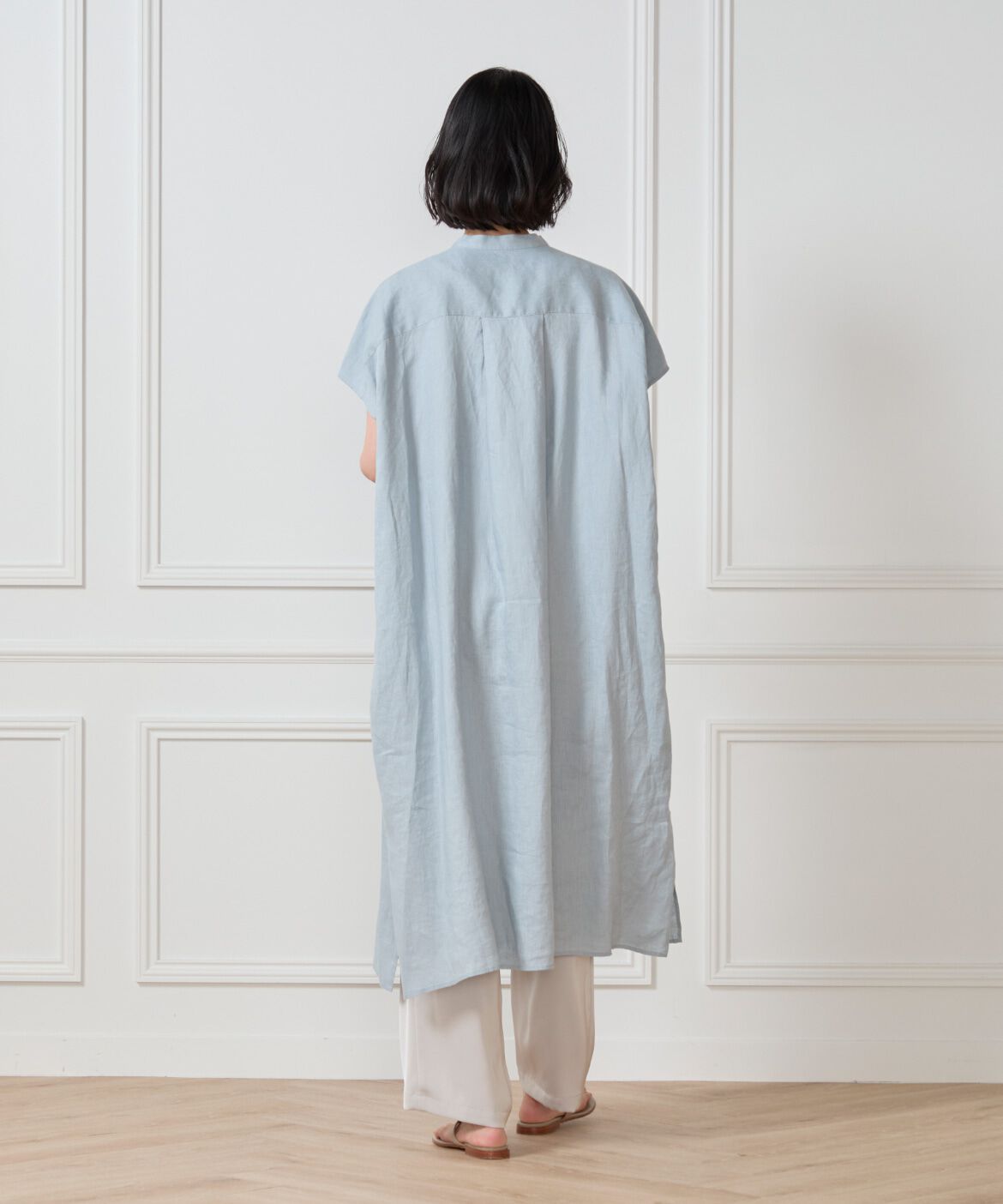7-IDconcept.「《大きいサイズ》リネンフレンチスリーブシャツワンピース」|ワンピース|