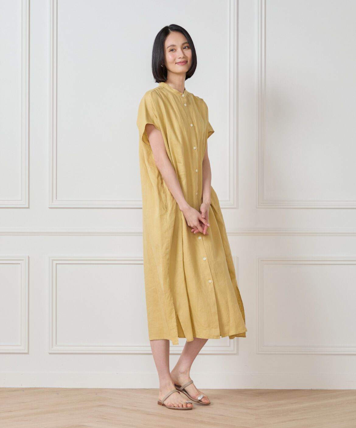 7-IDconcept.「《大きいサイズ》リネンフレンチスリーブシャツワンピース」|ワンピース|