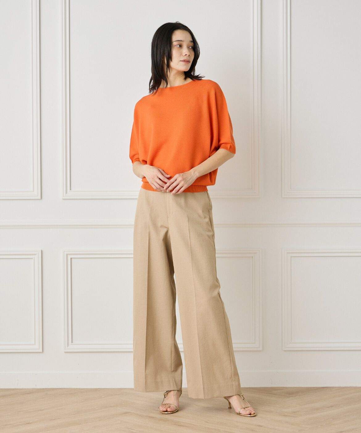 INED「《大きいサイズ》5分袖ドルマンスリーブニット《Cuoo》」|ニット・セーター|