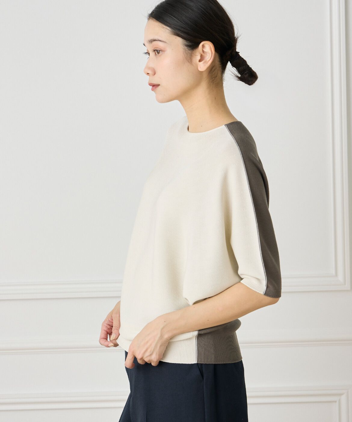 INED「《大きいサイズ》5分袖ドルマンスリーブニット《Cuoo》」|ニット・セーター|