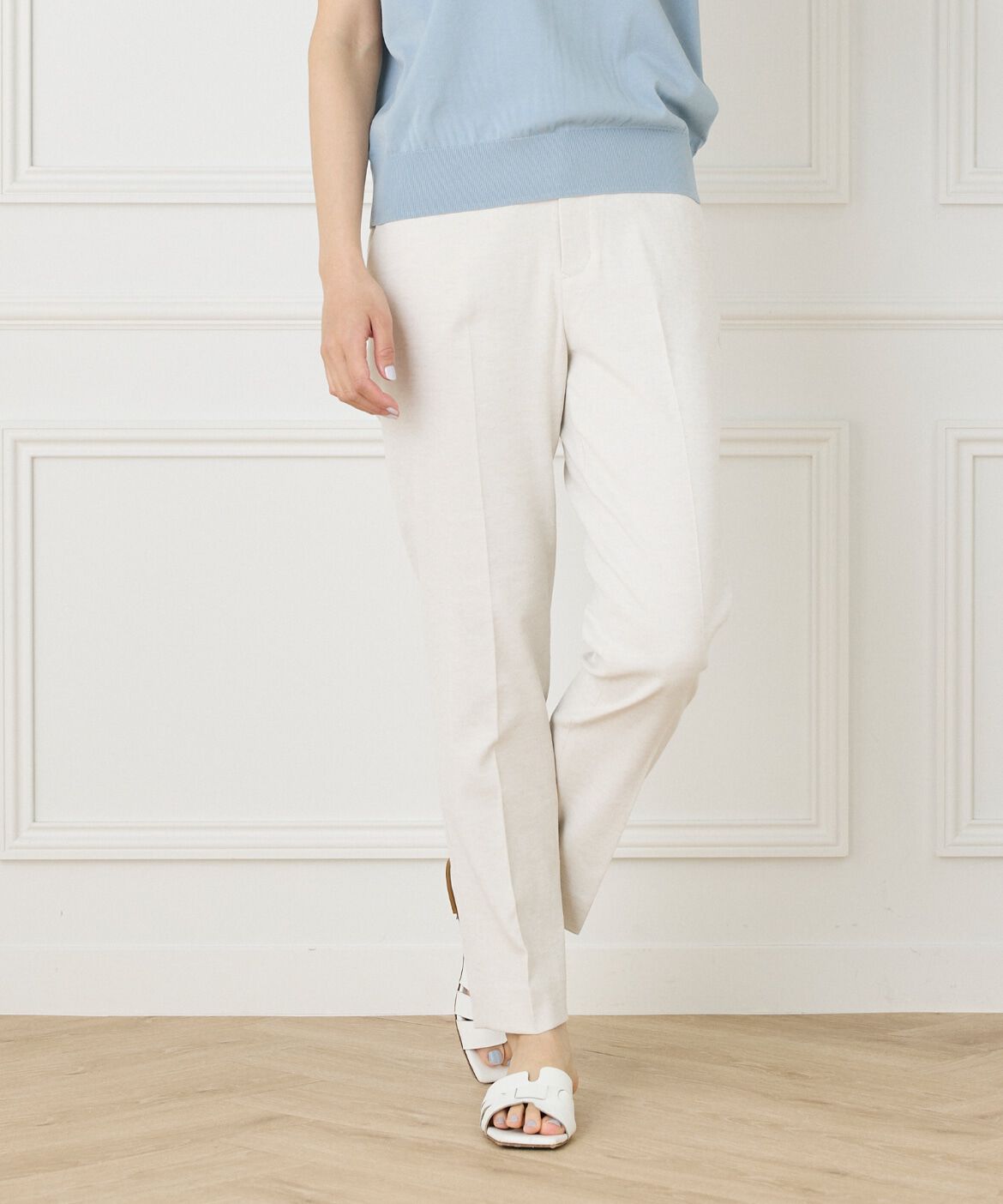 INED「《大きいサイズ》シェルタリングドライ美脚テーパードパンツ」|スラックス|ベージュ2