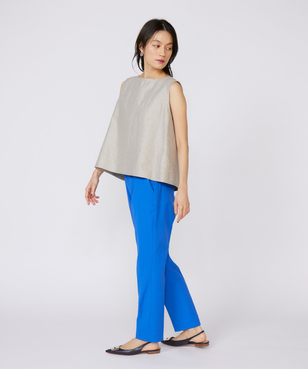 INED「《大きいサイズ》シェルタリングドライ美脚テーパードパンツ」|スラックス|