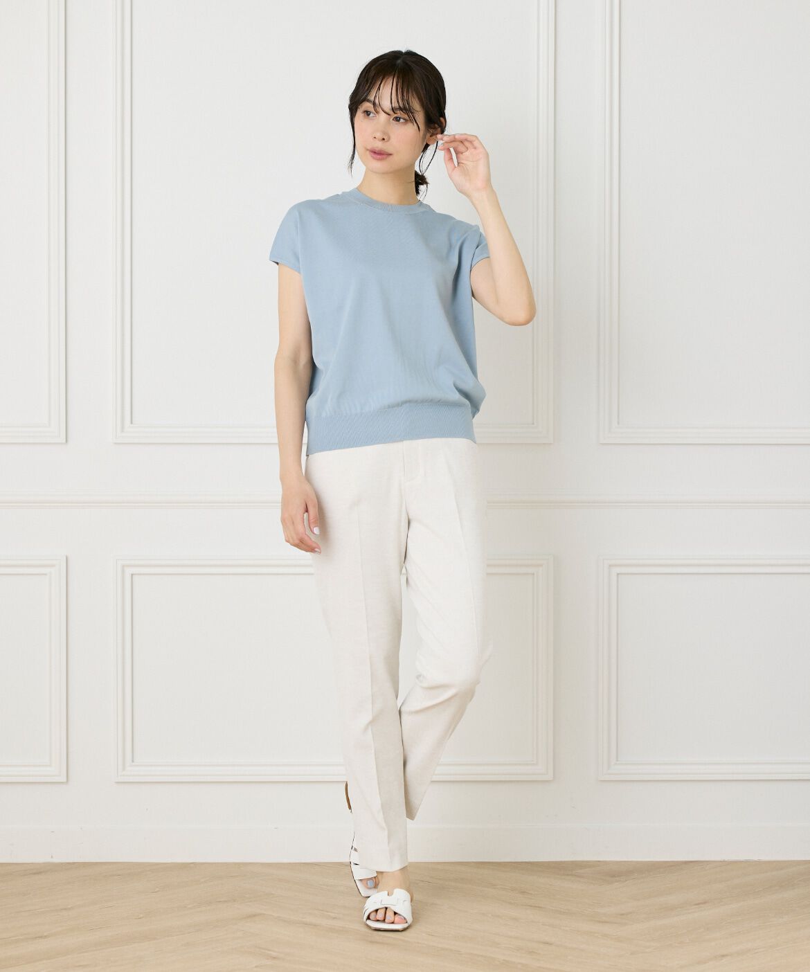 INED「《大きいサイズ》シェルタリングドライ美脚テーパードパンツ」|スラックス|