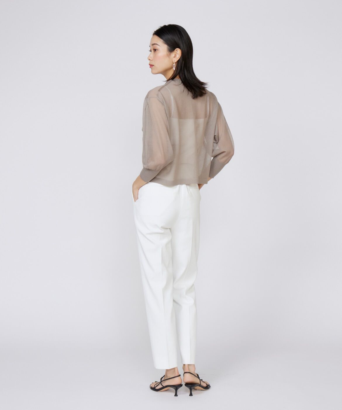 INED「《大きいサイズ》シェルタリングドライ美脚テーパードパンツ」|スラックス|