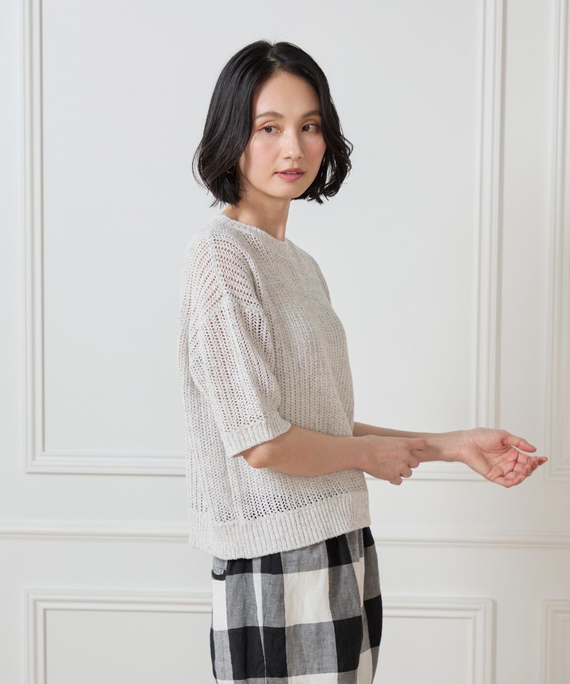 7-IDconcept.「《大きいサイズ》ボックスシルエット透かし柄ニット」|ニット・セーター|