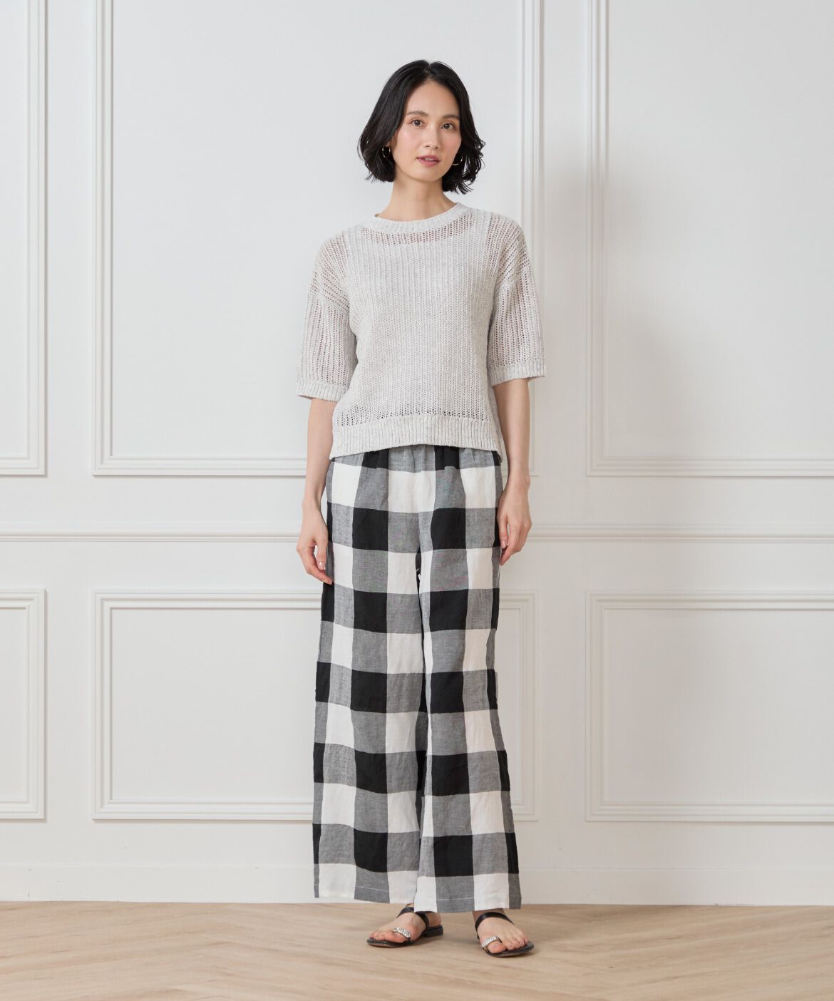 7-IDconcept.「《大きいサイズ》ボックスシルエット透かし柄ニット」|ニット・セーター|