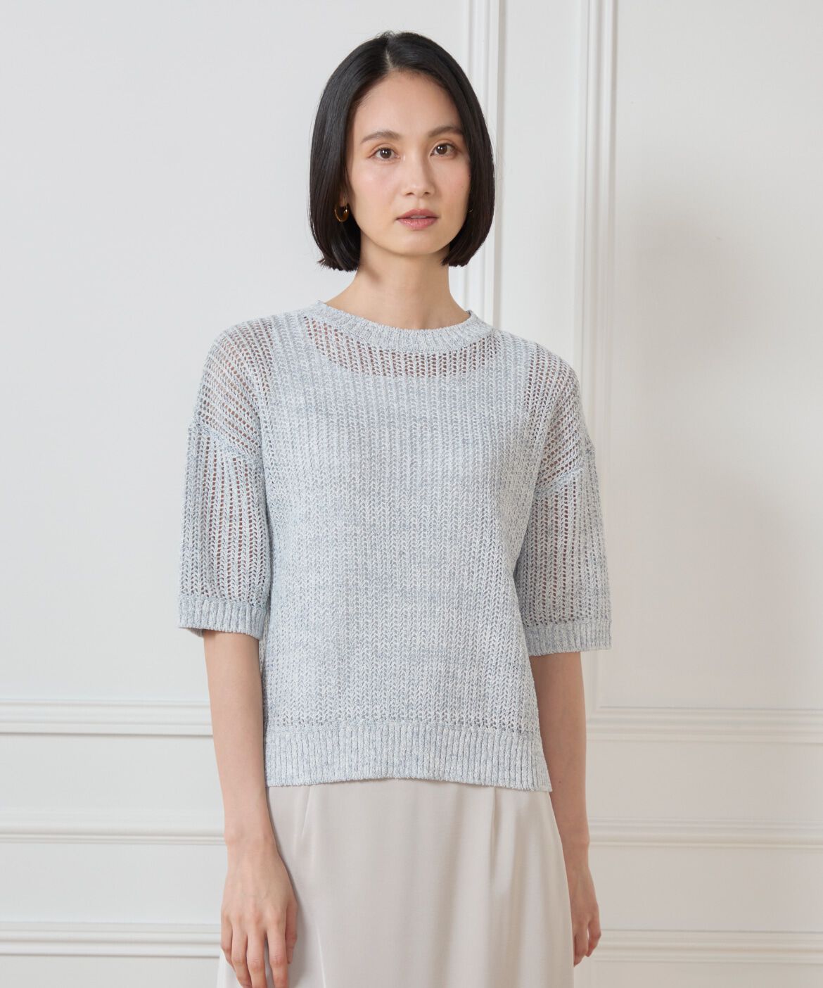 7-IDconcept.「《大きいサイズ》ボックスシルエット透かし柄ニット」|ニット・セーター|ブルーグレー4